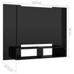 vidaXL Meuble TV mural Noir brillant 120x23 5x90 cm Bois d’ingénierie