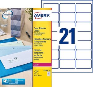 525 étiquettes transparentes - 63,5 x 38,1mm - laser - l7560-25