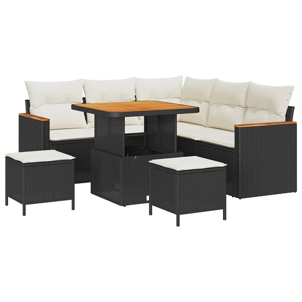 vidaXL Ensemble de canapé de jardin avec coussin 8 Pièces Noir Poly rotin