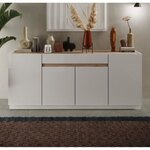 Buffet FIRENZE - Blanc Laqué et chêne Cadiz - 4 portes 1 tiroir - 205 x 40 x 87 cm