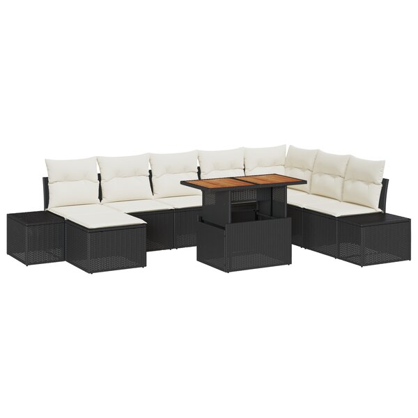 vidaXL Salon de Jardin 9 Pièces avec Coussins en Rattan Noir
