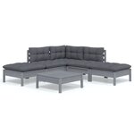 vidaXL Salon de jardin 6 Pièces avec coussins gris bois de pin