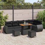 vidaXL Ensemble de canapé de jardin 9 Pièces Noir Poly Rattan