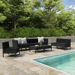 vidaXL Salon de jardin 9 Pièces avec coussins Résine tressée Noir