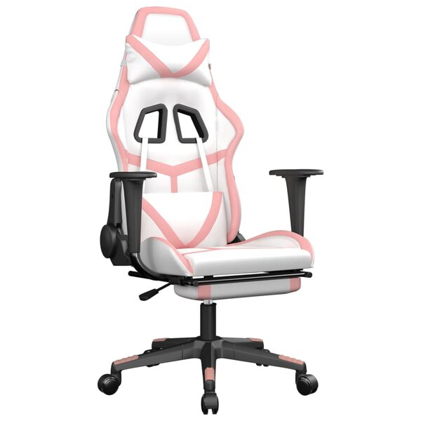 vidaXL Chaise de jeu avec repose-pied Blanc et rose Similicuir