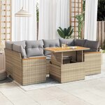 vidaXL Salon de jardin 6 Pièces avec coussins beige résine tressée acacia