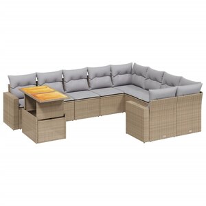 vidaXL Salon de jardin avec coussins 10 Pièces beige résine tressée