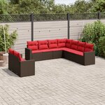 vidaXL Salon de jardin avec coussins 9 Pièces marron résine tressée