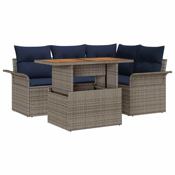 vidaXL Ensemble de canapé de jardin 5 Pièces gris et bleu marine