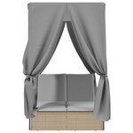 vidaXL Chaise longue double avec toit et rideaux beige résine tressée