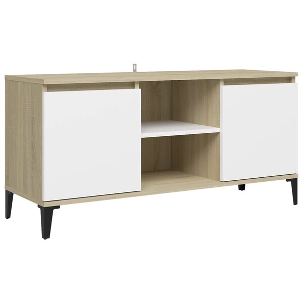 vidaXL Meuble TV avec pieds en métal Blanc/chêne sonoma 103 5x35x50 cm
