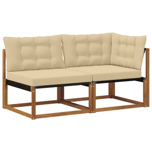 vidaXL Canapé d’extérieur milieu et coin avec coussin 7 Pièce Naturel