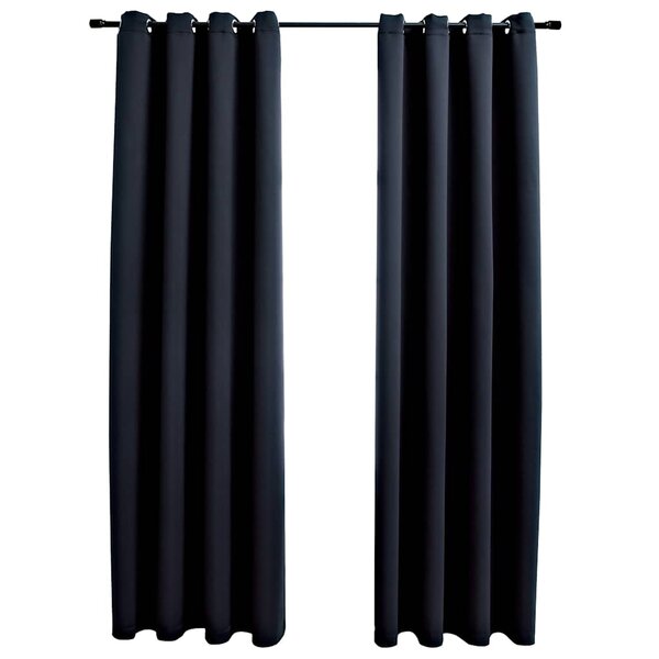 vidaXL Rideaux occultants avec anneaux en métal 2 Pièces Noir 140x175 cm