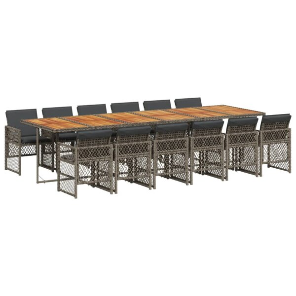 vidaXL Ensemble à manger de jardin coussins 13 Pièces gris résine tressée