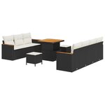 vidaXL Ensemble de Canapé de Jardin 10 Pièces avec Coussins Noir Rattan Poly Acacia