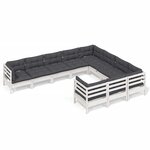 vidaXL Salon de jardin 10 Pièces avec coussins blanc bois de pin