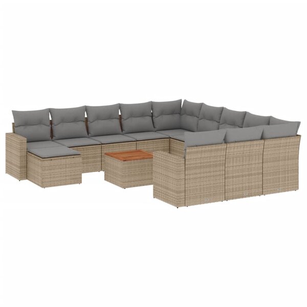 vidaXL Salon de jardin et coussins 13 Pièces mélange beige résine tressée