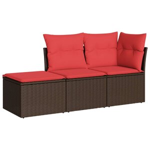 vidaXL Salon de jardin avec coussins 3 Pièces marron résine tressée