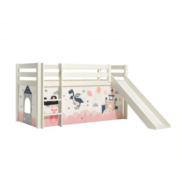 PINO Lit mezzanine avec toboggan + Rideau pour lit en 4 parties Princesse