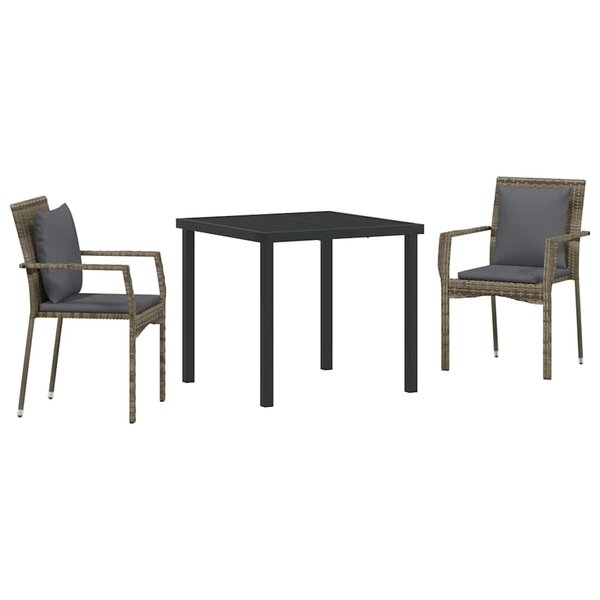 vidaXL Ensemble de salle à manger pour jardin 3 Pièces Gris Poly rotin