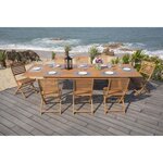 Ensemble repas de jardin  8 a 12 personnes - Table extensible 200/250/300 x 100cm + 6 chaises - Bois Eucalyptus FSC