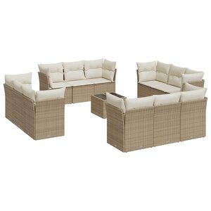 vidaXL Salon de jardin avec coussins 13 Pièces beige résine tressée