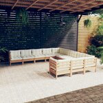 vidaXL Salon de jardin 11 Pièces avec coussins Marron miel Bois de pin