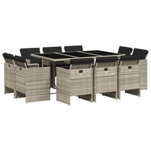 vidaXL Ensemble à manger de jardin 11Pièces avec coussins gris poly rotin