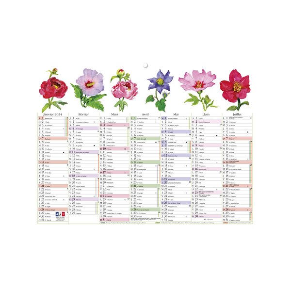 Calendrier Mural 2024 - 13 Mois - 22 x 29.5 cm - Motifs Fleurs