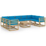 vidaXL Salon de jardin 10 Pièces avec coussins bois de pin imprégné
