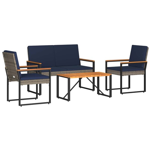 vidaXL Ensemble de meubles d'extérieur 4 Pièces Gris et bleu marine
