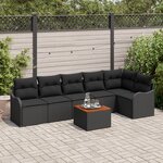 vidaXL Canapé de Jardin de 7 Pièces avec Coussins en Rattan Noir et Acacia