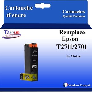 T3AZUR - Cartouche Compatible avec Epson WorkForce WF-7710DWF WF-7715DWF WF-7720DTWF remplace Epson T27XL Noir