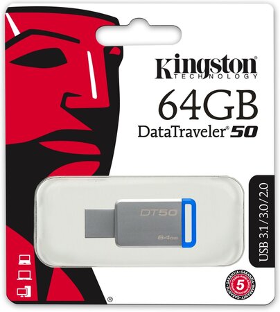 Clé USB Kingston 64 Go DataTraveler DT50 USB 3.1 (Gris/Bleu)