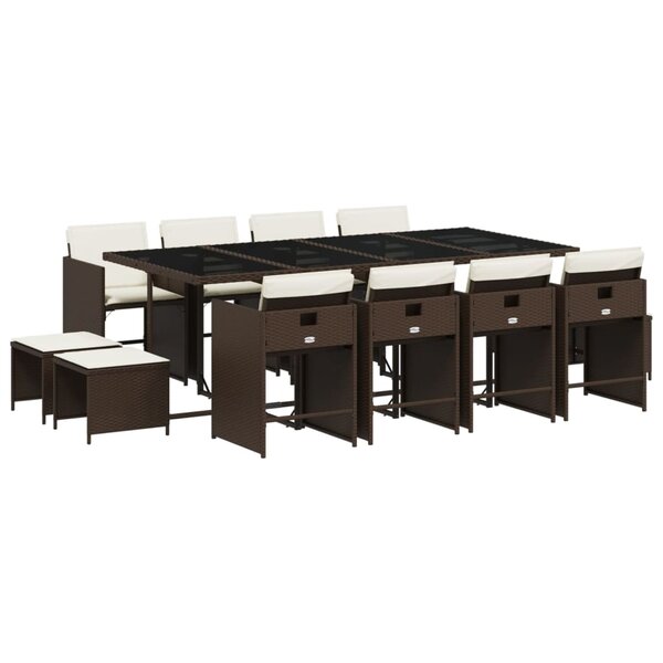vidaXL Ensemble à manger de jardin avec coussins 13 Pièces marron rotin