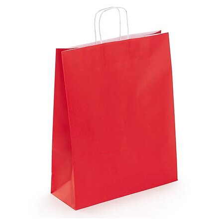 Sac kraft lisse rouge à poignées torsadées raja 32 x 40 x 12 cm (lot de 50)