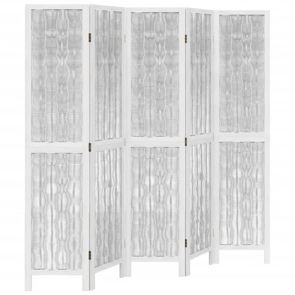 vidaXL Cloison de séparation 5 panneaux blanc bois de paulownia massif