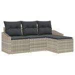vidaXL Set de canapé de jardin 4 pièces avec coussins en poly rattan gris clair.