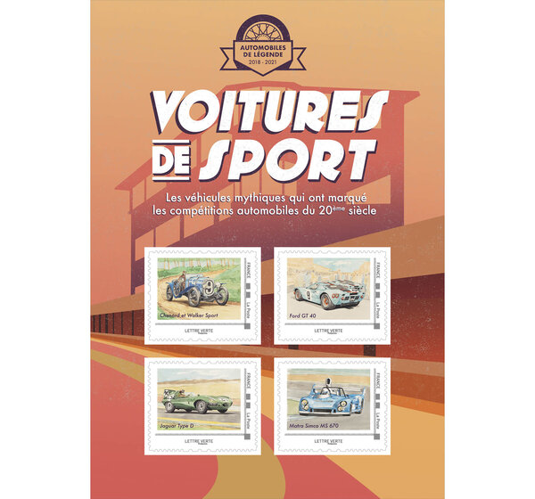 Collector 4 timbres - Voitures de sport - Circuits - Lettre verte