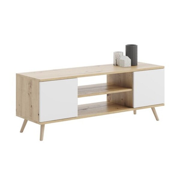 Meuble TV Focus 135 cm - chêne artisan et blanc  piètement bois