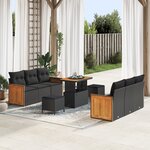 Canapés de Jardin de 9 pièces avec Coussins Rattan Poly Noir Acacia
