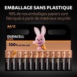 Duracell - piles alcalines aa plus  1.5 v lr6  paquet de 12