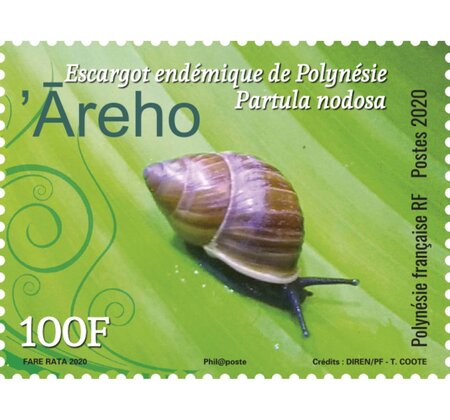 Timbre Polynésie Française - Escargot endémique - Areho - 100F