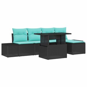 vidaXL Ensemble de canapé de jardin 6 Pièces Noir et Bleu polyrotin