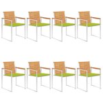 vidaXL Chaises de jardin lot de 8 avec coussins Bois de teck massif