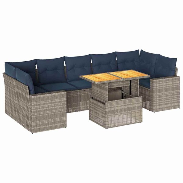 vidaXL Salon de jardin 8 Pièces avec coussins gris résine tressée