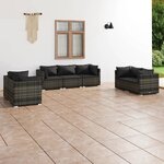 vidaXL Salon de jardin 7 Pièces avec coussins Résine tressée Gris