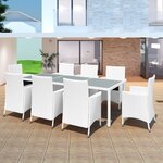 vidaXL Salon de jardin 9 Pièces Résine tressée Blanc-crème