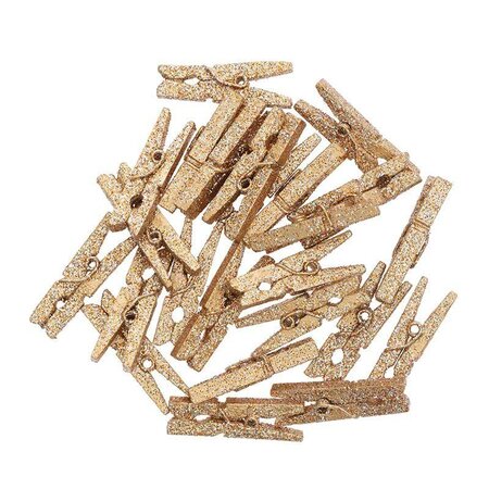 24 petites pinces à linge bois pailletées dorées