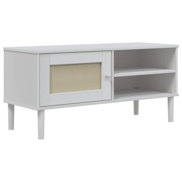 vidaXL Meuble TV SENJA aspect rotin blanc 106x40x49cm bois massif pin